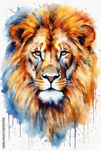 Beautiful majestic lion head portratit on wh