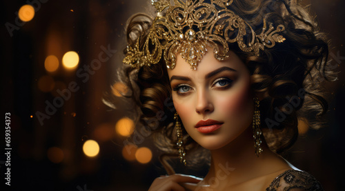  an beautiful woman in gold jewelry