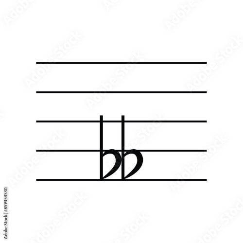 Double flat key signature on staff flat vector isolated on white background. Black musical notation symbol. Music concept. Flashcard for learning music