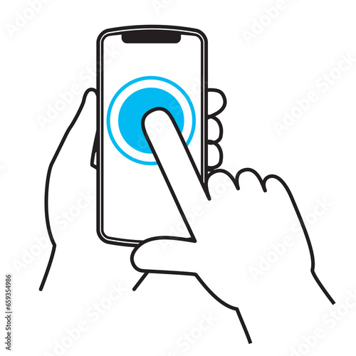 一本指のタップ　スマートフォンを操作する手のジェスチャーのシンプルなイラスト・アイコン