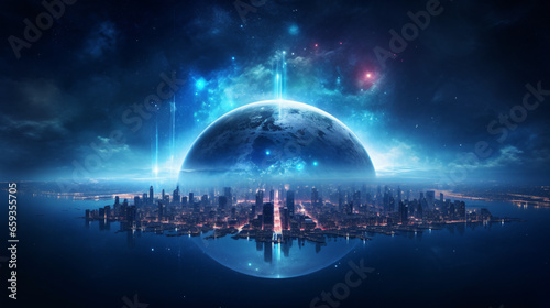 Sphere of nightly Earth planet in outer space