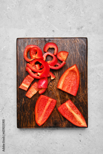 Top view of fresh bell pepper on cutting board