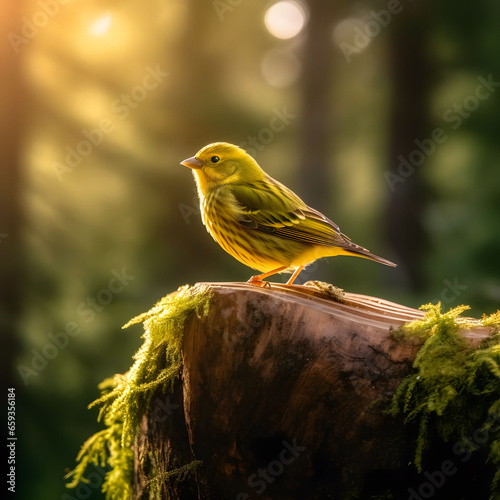 yellow canary on a branch photo