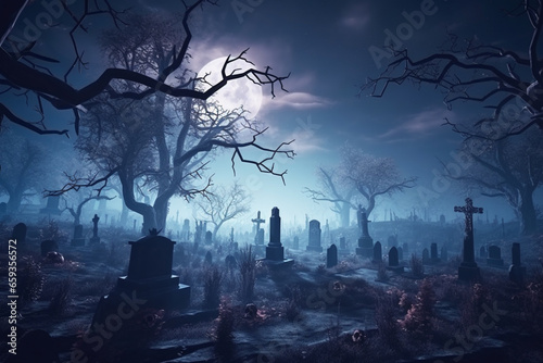 満月と墓地のハロウィーン背景。ソフトな色彩、ミニマリスト、明るい背景 photo