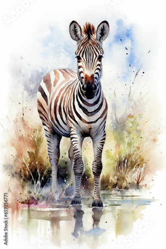 Zebra watercolor painting illustration of Majestic