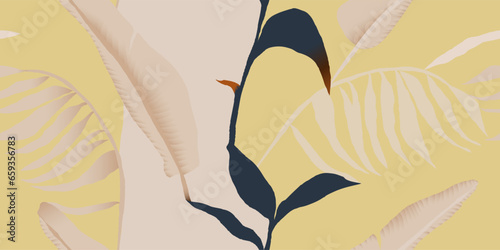 Modern minimal botanical print. Hand drawn leaves collage contemporary seamless pattern. 