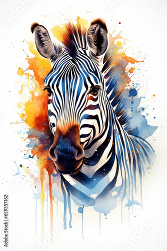 Zebra watercolor painting illustration of Majestic