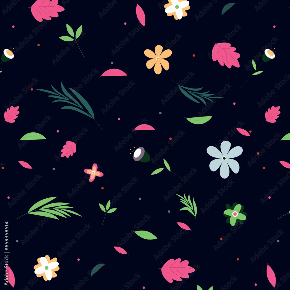 Fototapeta premium Floral pattern on a dark background. seamless pattern with flowers