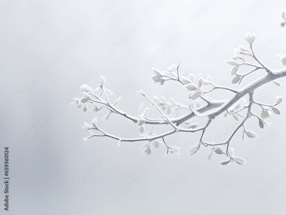 Minimalist Christmas white snow-covered branches muted gray canvas