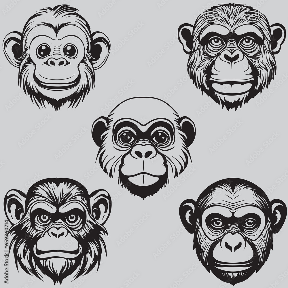 Fototapeta premium set of cartoon monkey faces