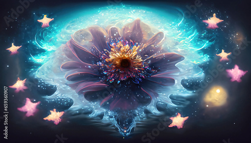 a flower made of galaxy of star under the water generative AI