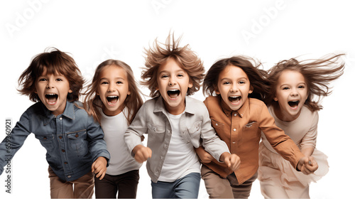 Enthusiastic Children Celebrating Isolated on Transparent or White Background, PNG