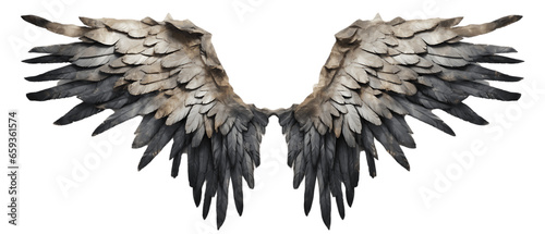 Stone Angel Wings Sculpture Isolated on Transparent or White Background, PNG