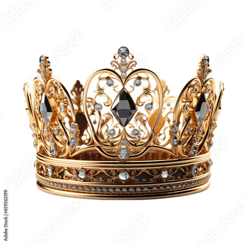 Regal Golden Crown Rendering Isolated on Transparent or White Background, PNG