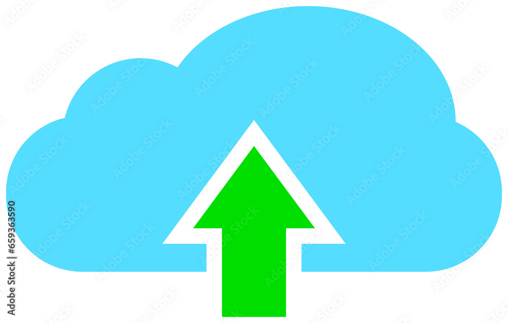 Blue cloud with green arrow upload icon. Blue cloud with green arrow upload icon.