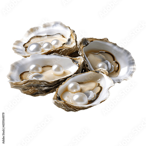 Pearl Oysters Collection Displayed Isolated on Transparent or White Background, PNG