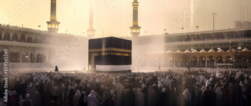 beautiful view of the Kaaba full of people