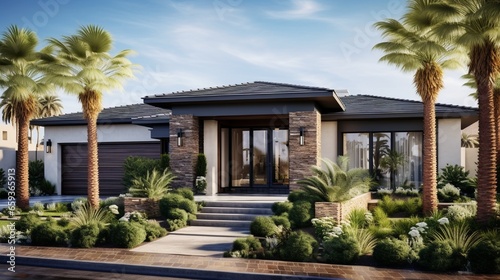 Oasis Community, single-family dwelling exterior view on a beautiful day © Nazia
