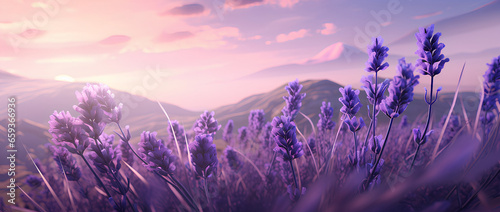 Stunning lavender field landscape Summer sunset photo