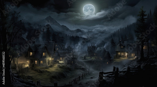 Haunted Village on a Full Moon Night