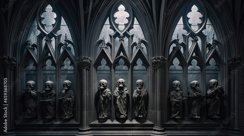 Skulls Embedded in Gothic Architecture