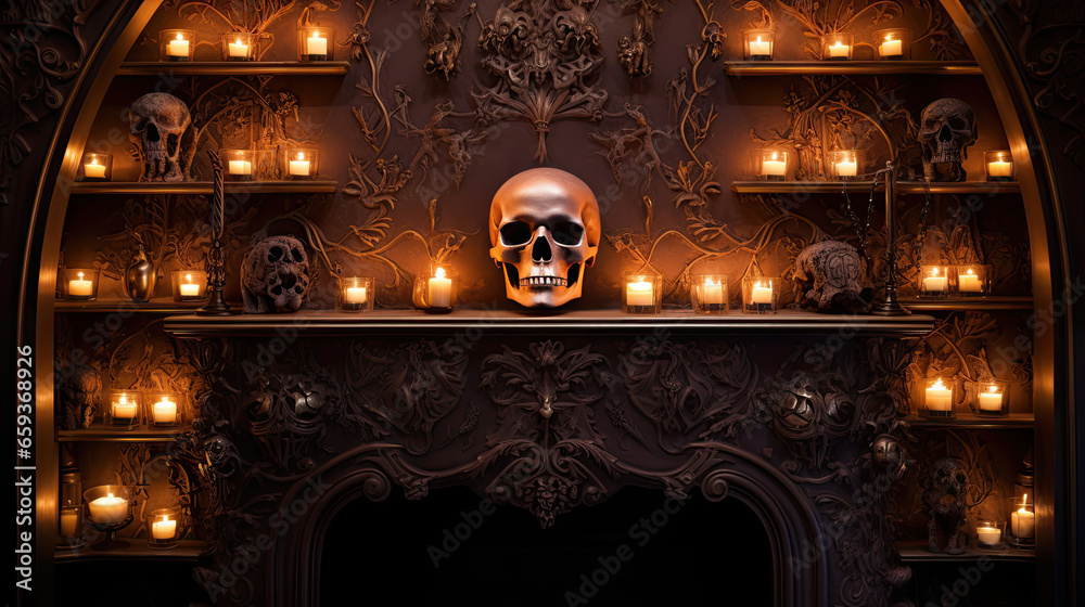 Skulls on an Alcove's Shelves