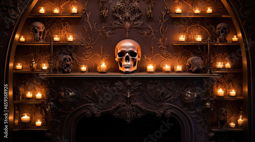 Skulls on an Alcove s Shelves