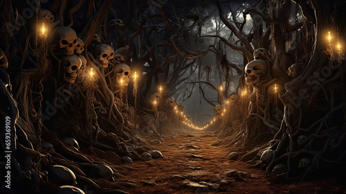 Skulls Along an Enchanted Pathway