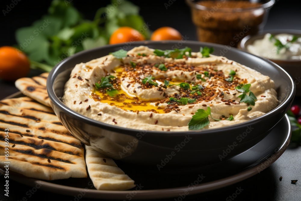 Traditional dish of arabic cuisine baba ganoush made of roasted