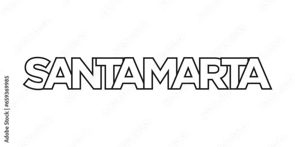 Santa Marta in the Colombia emblem. The design features a geometric style, vector illustration with bold typography in a modern font. The graphic slogan lettering. Santa Marta in the Colombia emblem. The design features a geometric style, vector illustration with bold typography in a modern font. The graphic slogan lettering.