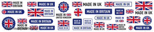 Made in United Kingdom, UK badges and emblems of set collection illustrations.
