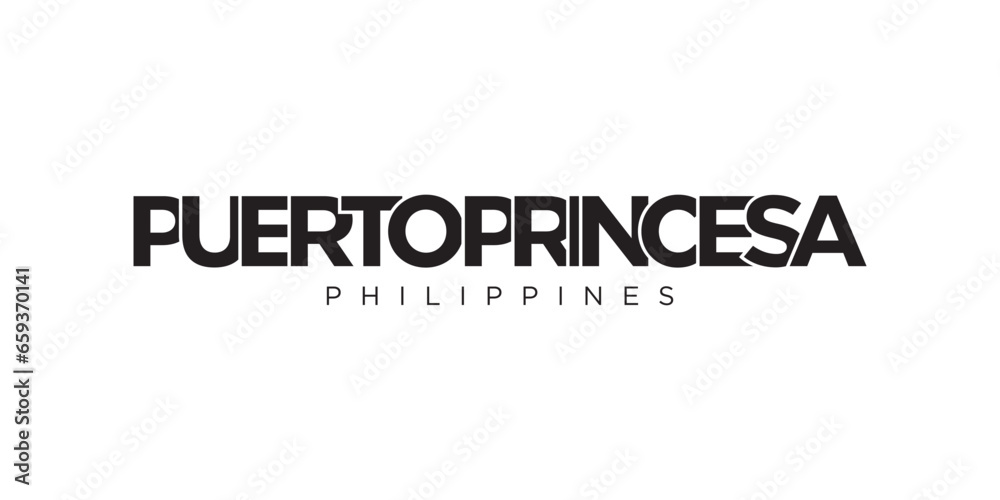Puerto Princesa in the Philippines emblem. The design features a geometric style, vector illustration with bold typography in a modern font. The graphic slogan lettering. Puerto Princesa in the Philippines emblem. The design features a geometric style, vector illustration with bold typography in a modern font. The graphic slogan lettering.