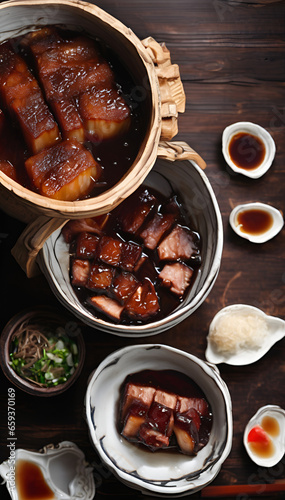 Szechuan pork lies on the table