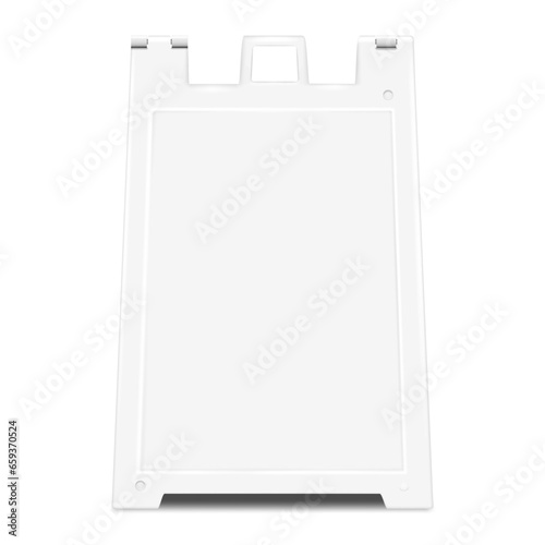 Sandwich white board realistic vector mockup. A-frame sidewalk sign mock-up. Double sided plastic easel display template for design