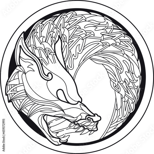 Fenrir wolf head in circle logo
