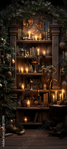 atmospheric and beautiful image of the books on the bibliotheca floor, like from a fairy tale   ,ai generated © Anastasiya