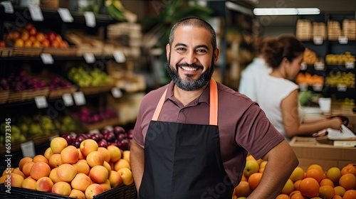 Hispanic male worker in supermarket photo