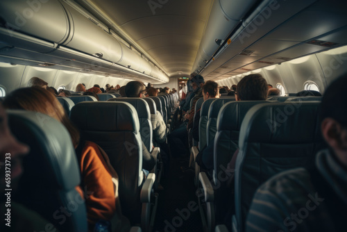 In the plane, many people sat and waited