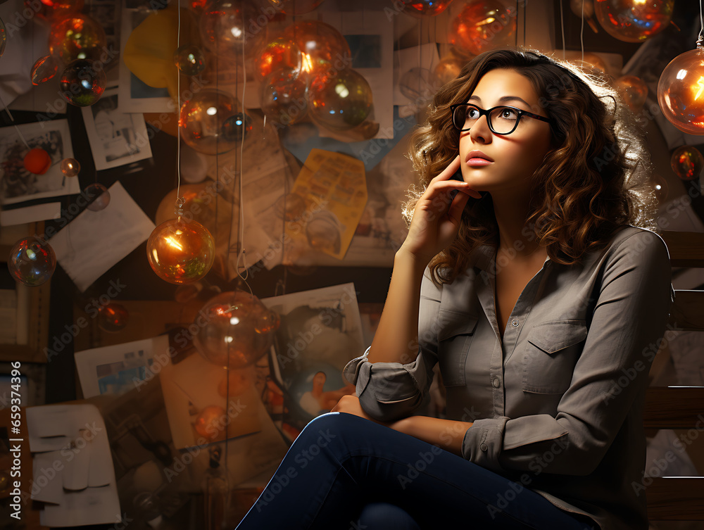 Thoughtful Woman Pondering Over an Idea Thoughtful Woman Pondering Over an Idea