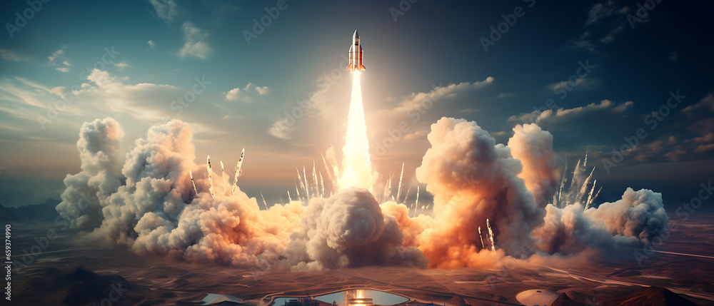 Space Rocket Taking Off - obrazy, fototapety, plakaty 