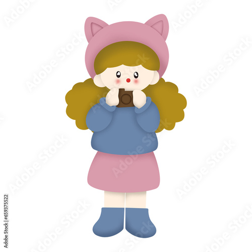 Set of drawings of cute cartoon girl