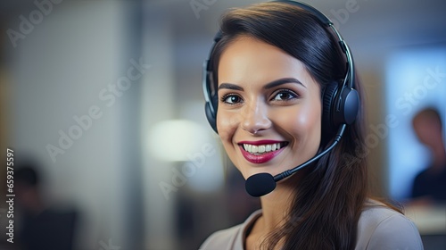 Young woman working in call center