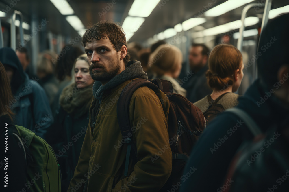 In the cheap train and a Lots of people In the cheap train and a Lots of people