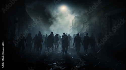 Ghost scenery, Halloween background, Zombie Apocalypse, scary haunted cemetery © AlexCaelus