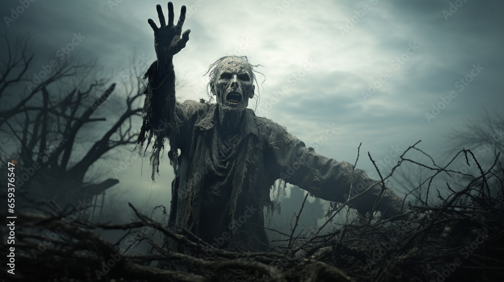 Ghost scenery, Halloween background, Zombie Apocalypse, scary haunted cemetery