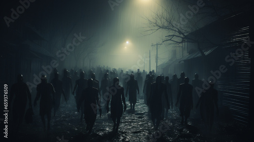 Ghost scenery, Halloween background, Zombie Apocalypse, scary haunted cemetery photo