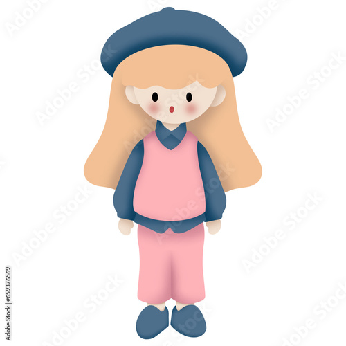 Set of drawings of cute cartoon girl