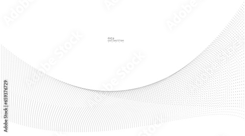 Grey dots in motion vector abstract background, particles array wavy flow, curve lines of points in movement, technology and science illustration.