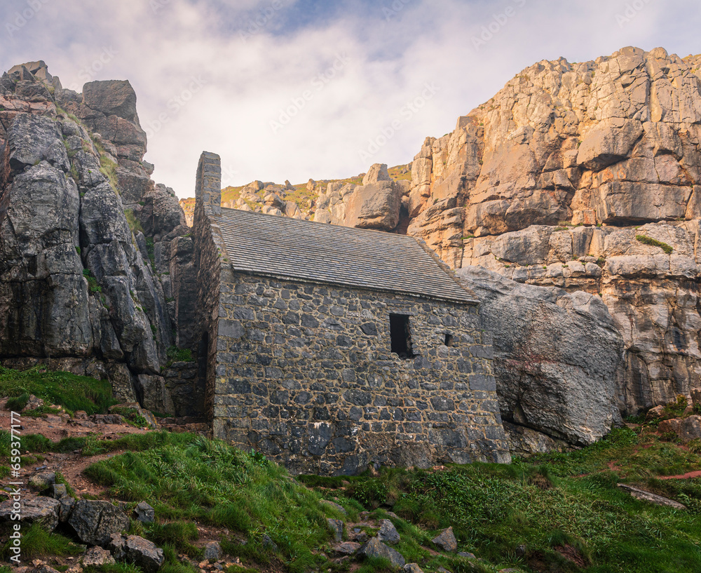Saint Govan's chapel on the Pembrokeshire coast south west Wales UK