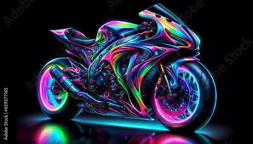 Futuristic Colorful Neon sport bike exposure photo